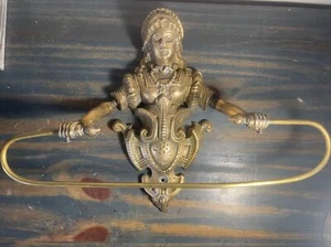 Antique French Victorian Brass Woman Figure Vanity Wall Sconce Towel Holder MCM - Picture 1 of 11