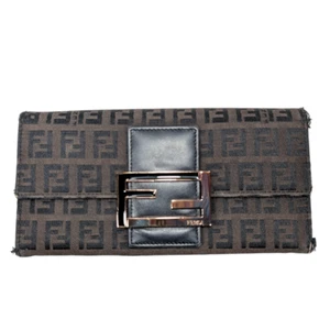 Fendi Zucca Wallet WOC Canvas Jacquard Leather Long Folding Checkbook - Picture 1 of 11