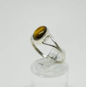 Gorgeous Real Tiger's Eye Stone Ring 925 Silver Size Q1/2~R #15446 - Picture 1 of 12