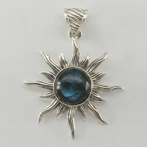 925 Sterling Silber - runder Labradorit Sonne / Stern Anhänger - Edelstein Edelstein - Bild 1 von 4