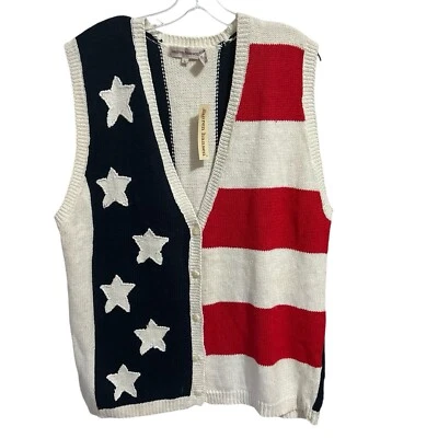 Lauren Hansen L De Colección Suéter Chaleco Patriótico Bandera Americana Estrellas EE. UU. Rayas Nuevo con Etiquetas Foto 1 de 4