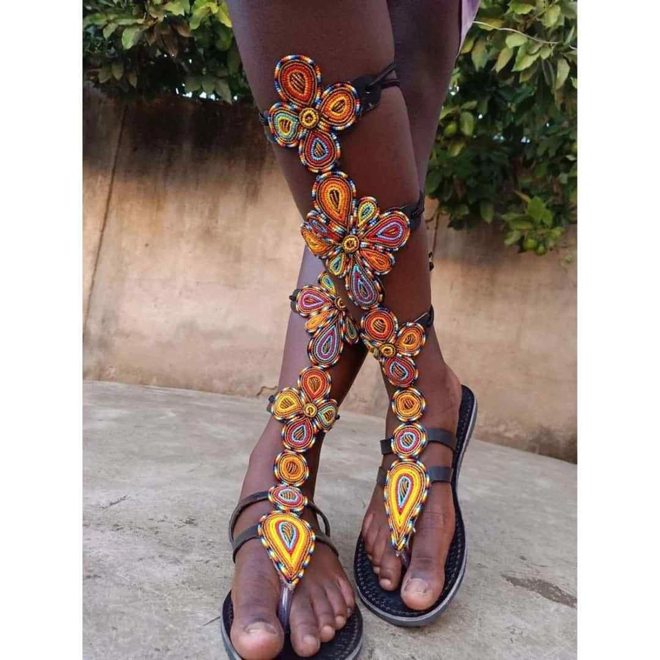 African beaded sandals/slippers - Image 1 of 1