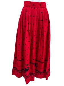 Ralph Lauren Red Moose Pleated Western Skirt Long A-Line Womens Size 4 Vtg 1980s - Picture 1 of 12