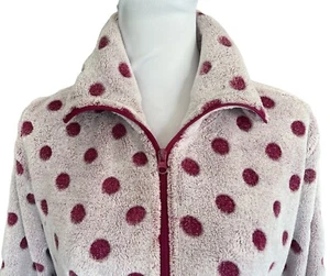 Charter Club Sz L Womens Short Robe Red Polka Dot Zip - Picture 1 of 8