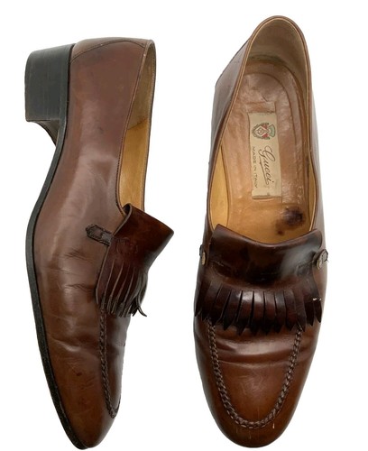 MOCASSINO GUCCI PELLE MARRONE vintage scarpe uomo taglia 42 1 2 M US 10