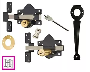 Cerradura de puerta garaje COBERTIZO DE SEGURIDAD Doble perno de tiro largo 70 mm 5 llaves y mango - Imagen 1 de 9