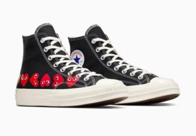 NIB-CONVERSE PLAY Limited Edition Comme des Garçons HiTop Wmn 6 Black/Red Hearts - Image 1 of 4