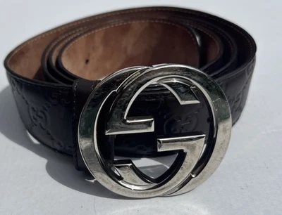 Cinturón de cuero GUCCI para hombre con logotipo GG color MARRÓN 411924 CWC1N usado talla 110 44 Foto 1 de 4