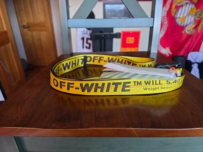 BLANCO ROTO Hombres Mujeres Unisex Amarillo Industrial Logo Hebilla Tejido Cinturón Talla Única Foto 1 de 2