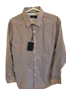 Hart Schaffner Marx Men's L Burgundy Striped Cotton Long Sleeve - Picture 1 of 8