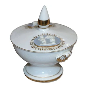 Ucagco Japan Jasperware Cameo Lidded Trinket Dish Wedgwood Style 1960’s Vintage - Picture 1 of 7