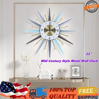 Simple Nordic Vintage Style Mid Century Starburst Wall Clock Wall Watch Decor - Image 1 of 4