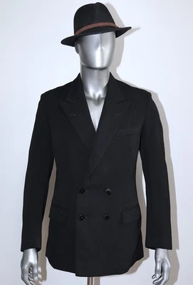 French Vintage 1940s Black Wool Double Breasted Tailored Suit Jacket Size L - Image 1 of 4