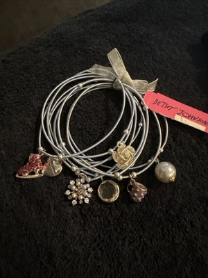 Betsey Johnson Blue Holiday Winter Charm Bracelet Ice Skate Snowflake Rose NWT - Image 1 of 3