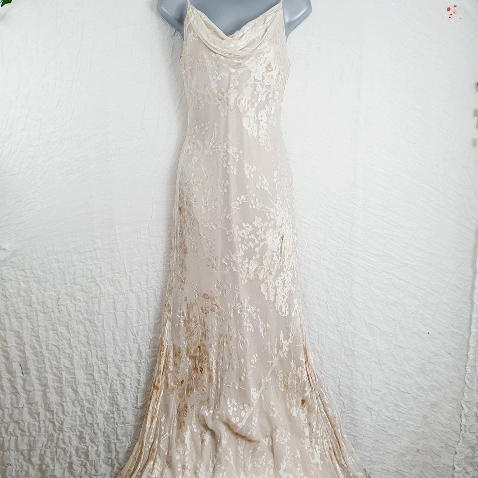 Vintage 90s Monsoon Cream & Gold Bias Cut Slip Style Long Dress UK 12 . - Image 1 of 4