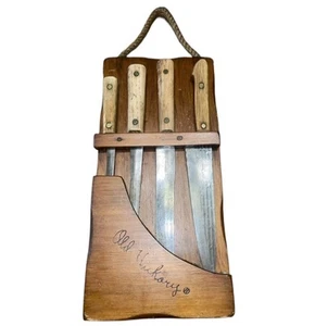 Vtg Old Hickory 4 Knife Butcher Set Tru Edge Ontario W Hanging Wood Board - Picture 1 of 12