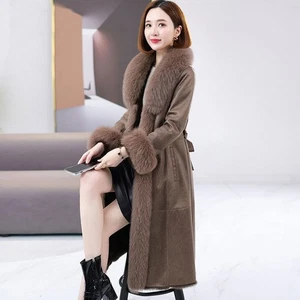 Nuevo abrigo de piel de conejo para mujer largo 100 % cuello de piel de zorro cuero grueso cálido chaqueta - Imagen 1 de 23