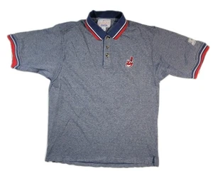 Starter MLB Cleveland Indians Polo Mens Large Chief Wahoo Blue Vintage 90s Shirt - Picture 1 of 6