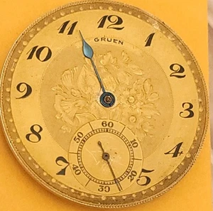 SX6: HIGH GRADE GRUEN VERY THIN 17J GORGEOUS GOLD DIAL POCKET WATCH RUNS 38.2 mm - Picture 1 of 10