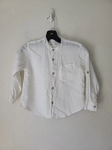 Zara Kids Off White Linen Shirt 5-6 Years Button Up Longsleeve Pocket - Picture 1 of 8