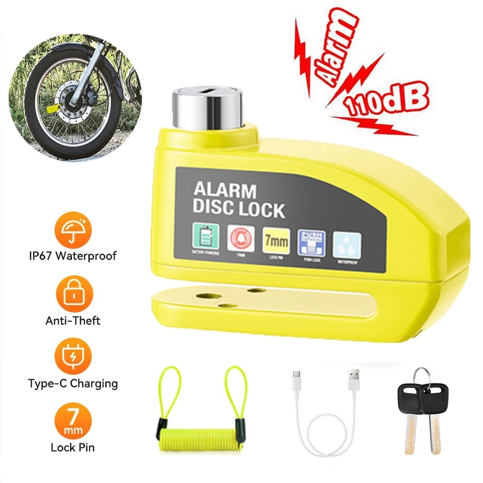 Bloqueo Freno Disco Moto Alarma Sonido Antirrobo Bicicleta Motocicleta Bloqueo Rueda Foto 1 de 4