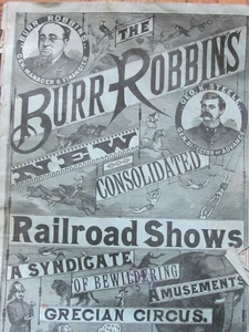 SELTENES ORIGINAL 1880ER JAHRE ZIRKUSGESCHICHTE PROGRAMM BROSCHÜRE BURR ROBBINS EISENBAHN SHOWS - Bild 1 von 11