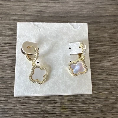 Argento Vivo Women's Sterling Silver Gold Plated Ivory Clover & CZ Earrings~New! - Image 1 of 4