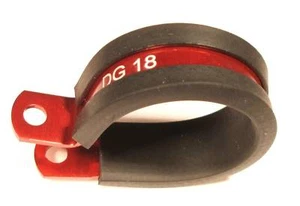 Red Anodised Rubber Lined Fuel Filter P Clip / Clamp  - Picture 1 of 2