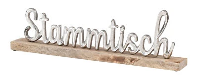 Schriftzug Stammtisch L40cm Metall Mango Silber Holz Tischdeko Deko Aufsteller - Bild 1 von 4