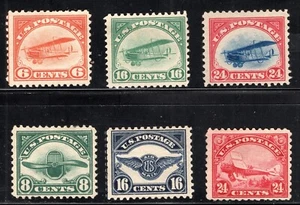 US Stamp Scott #C1-C6, Air Mail Lot of 6, Mint LH, OG, F/VF, SCV$322 - Picture 1 of 2