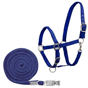 Pferde Halfter und Strick Set Waldhausen Satin blau Vollblut - Bild 1 von 4