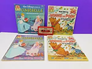 Disney 4 Bücher & 1 Kassette Lot Cinderella & Winnie Pooh Blustery Day Mitlesen - Bild 1 von 12