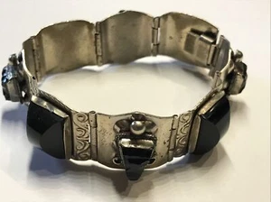 Pulsera Cara de Guerrero Azteca Maya Plata Esterlina México Negro Ónix Tallada 7 1/8 - Imagen 1 de 12