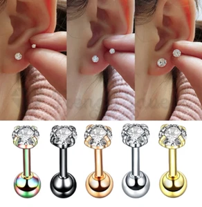 Screw Ball Surgical Steel Cubic Zirconia Cartilage Labret Piercing Stud Earring - Picture 1 of 41