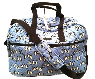 VERA BRADLEY GRAND TRAVELER BAG LARGE TOTE TROLLEY SLEEVE $138 PENGUINS BLUE