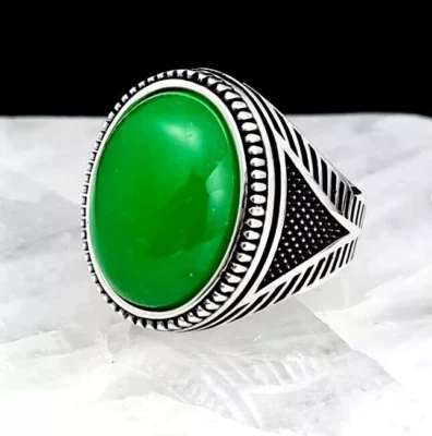 Anillo de piedra de jade verde real natural de plata esterlina para hombre de todas las tallas Foto 1 de 4