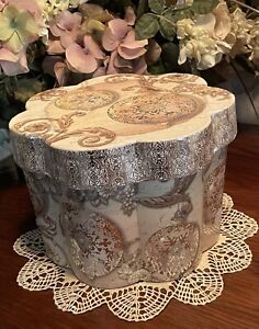 Punch Studio Gifted Line Heptagon Shaped Fluted Box; W/Floral Gold Swirl Design