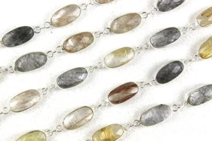92.5 Silver 2 Piece Connectors Natural Multi Rutile Gemstone Faceted Oval 7x13MM - Picture 1 of 5