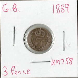 Coin Great Britain 3 Pence 1889 KM758, silver, Victoria - Picture 1 of 3
