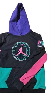 Vintage Nike Air Jordan Globe Sphere Hoodie Pink Purple Green Youth XL - Picture 1 of 12