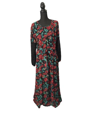 Maxi Vestido Campesino Tórrido 1X Chifón Floral Negro Encaje Boho Nuevo con Etiquetas 14-16 LS Foto 1 de 4