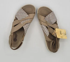 New Womens Earth Spirit Sandals Criss Cross Strap Woven Brown Silver sz 8 - Picture 1 of 8