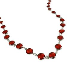 Vantel Pearls Necklace Bezel Red Holly Berry Crystal Silvertone Sweater Princes 