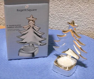 Albero di Natale quadrato Regent 6" portacandele placcato argento compreso di candela - Foto 1 di 6