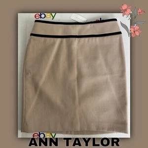 ANN TAYLOR Women’s  Solid Beige/black Trim Pencil Hip Hugging Mini skirt Size:4 - Picture 1 of 7