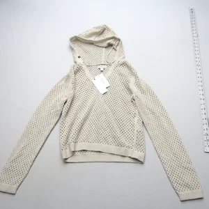 Calvin Klein Womens Hoodie Size Small Beige Cotton Loose Knit V Neck Neutrals - Picture 1 of 7