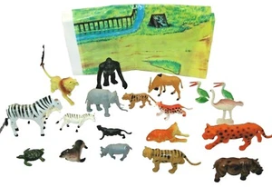 Menge 20 Kunststoff Safari & Zoo Tiere mit Spielmatte Zebras Tiger Schildkröte Elefant - Bild 1 von 10