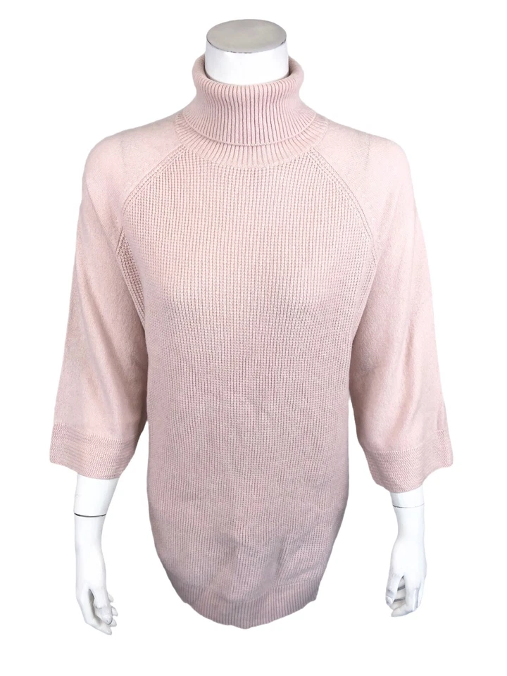 Soft by NAADAM 100% Cashmere Waffle Stitch Turtleneck Sweater Rose 1X Plus Size  - Image 1 of 2