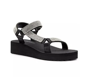 Olivia Miller Women's Sahara Beach Rhinestone Wedge Sandals Black US 8 - Picture 1 of 1