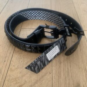 Lowlife Studded Black Double Pyramid Checker Board Leather Belt